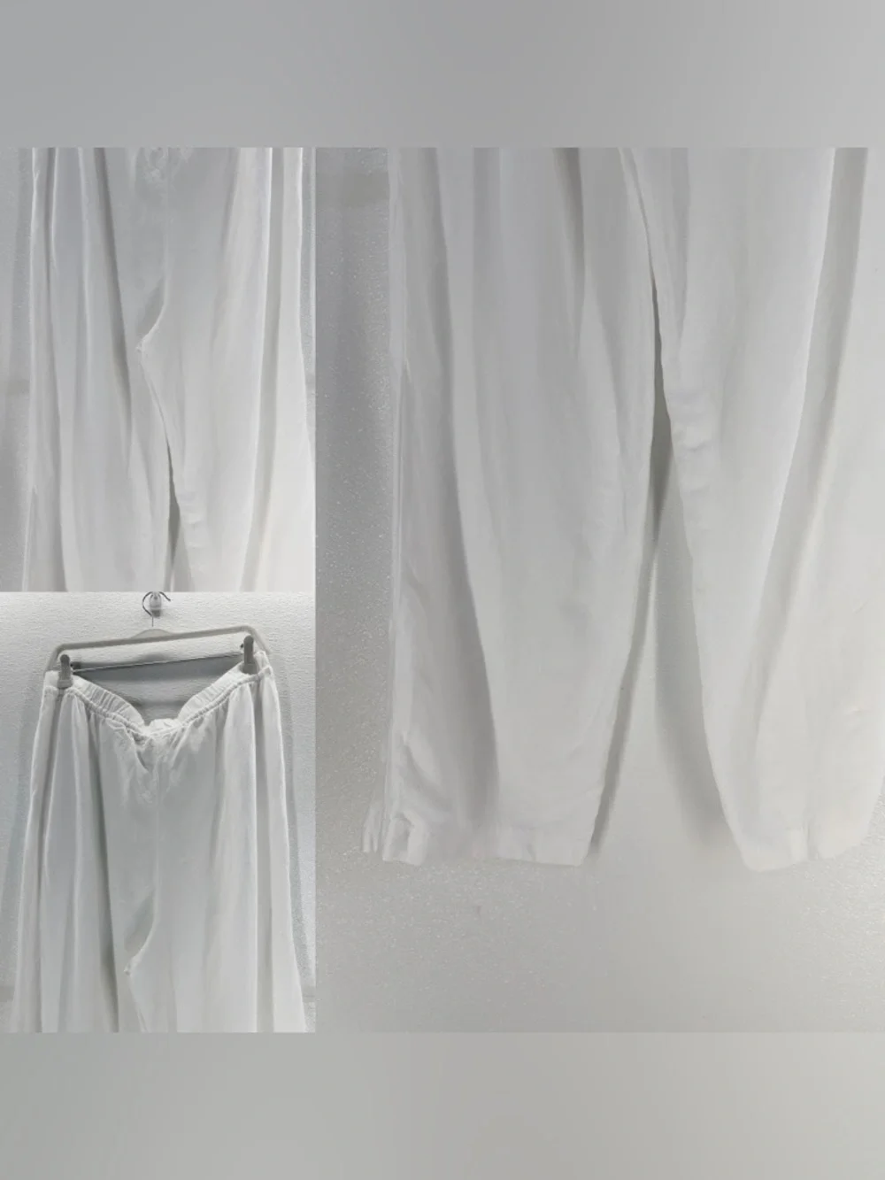 H&M Linen Blend White Wide Leg Pants Elastic Waist Size L